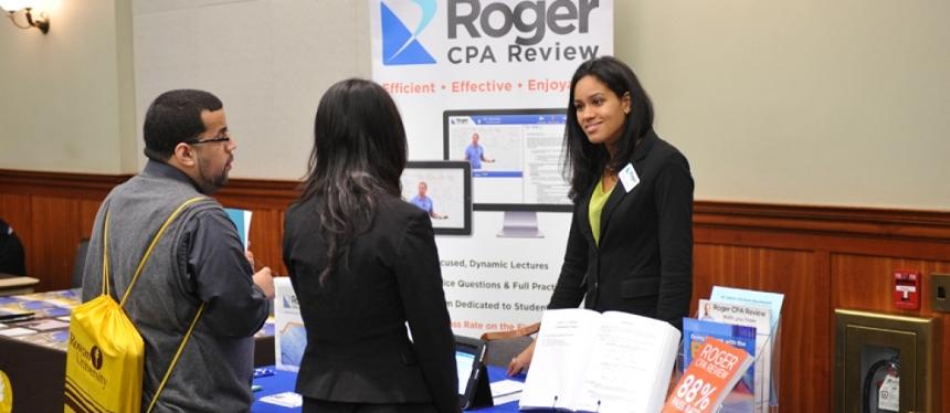 Roger CPA Review booth at networking event