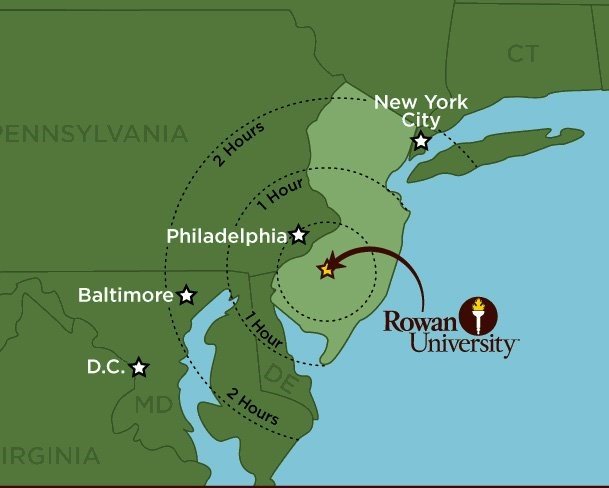 Map of NJ with Rowan highlighted