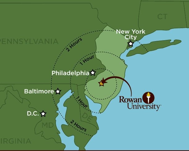 Map of NJ with Rowan highlighted