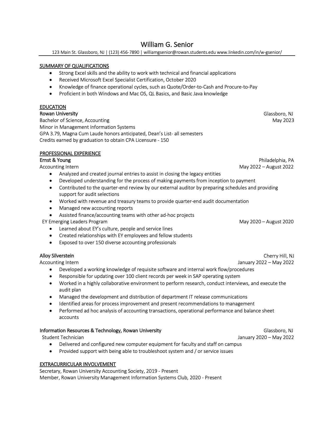 Senior Resume Sample