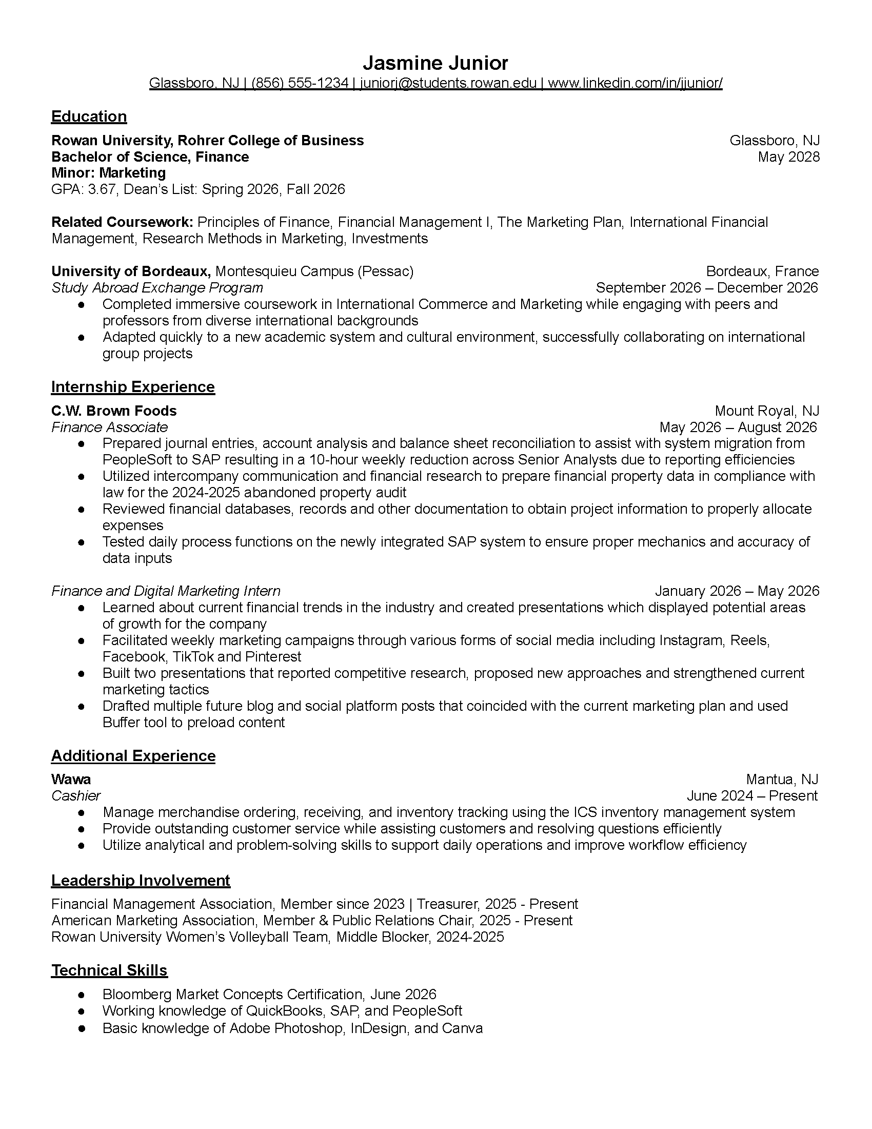 Junior Resume