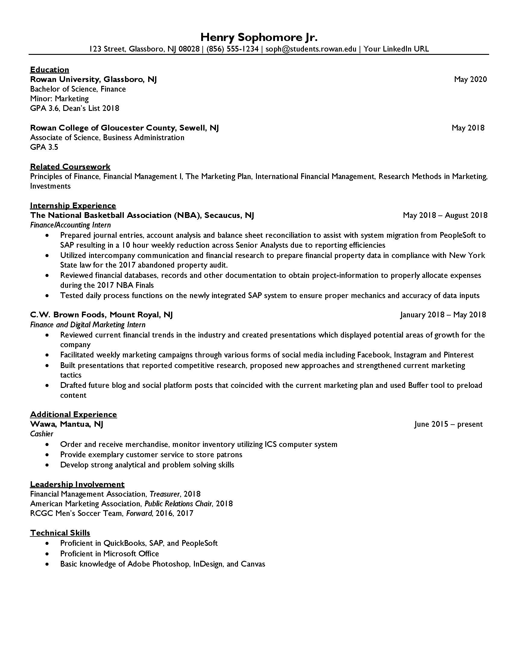 Career Resources - Resume & Cover Letter | College of Business | Rowan ...