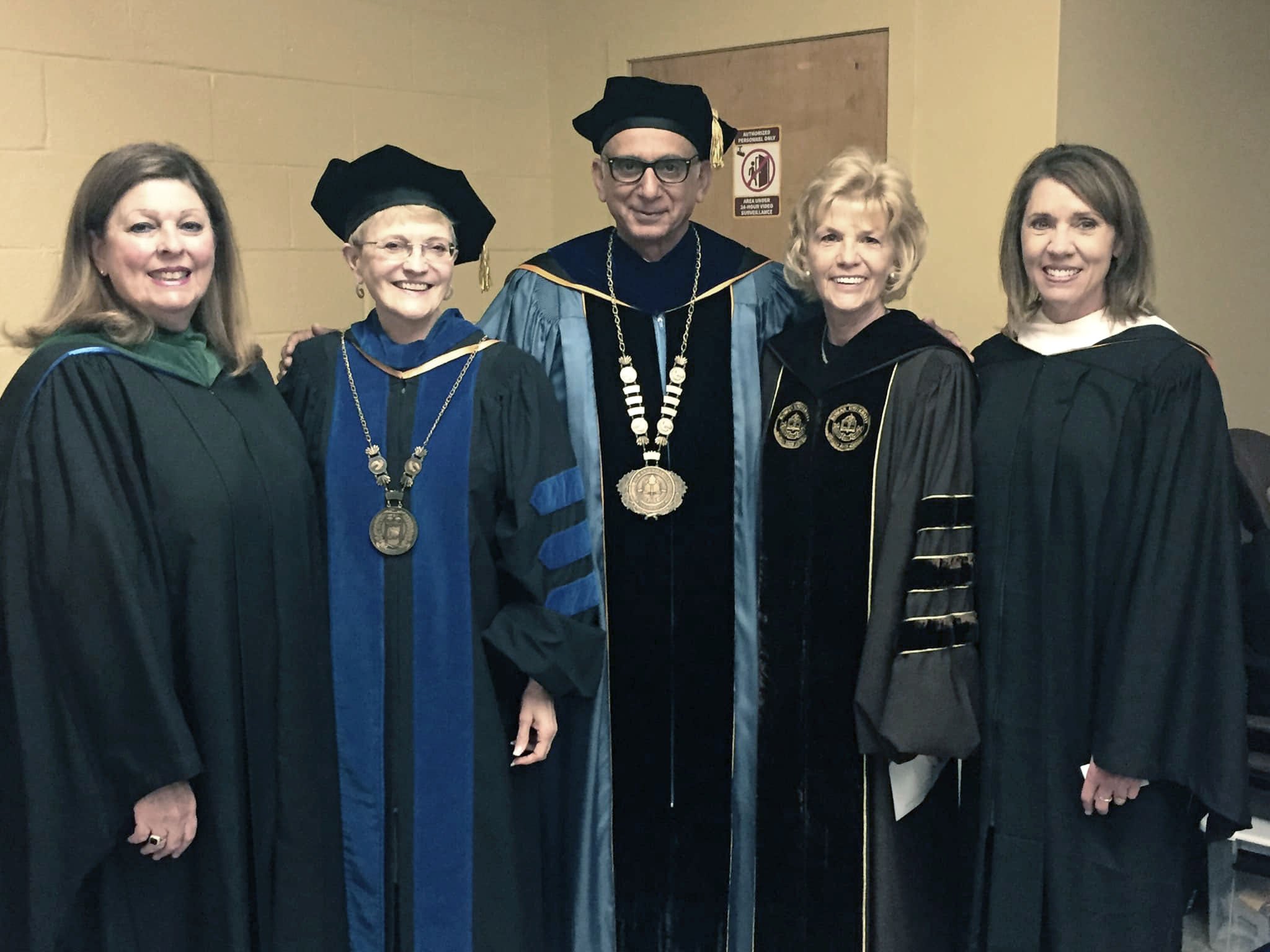 Deb DiLorenzo, Dean Sue Lehrman, President Ali Houshmand, Linda Rohrer, and Kathy Davis (L-R)