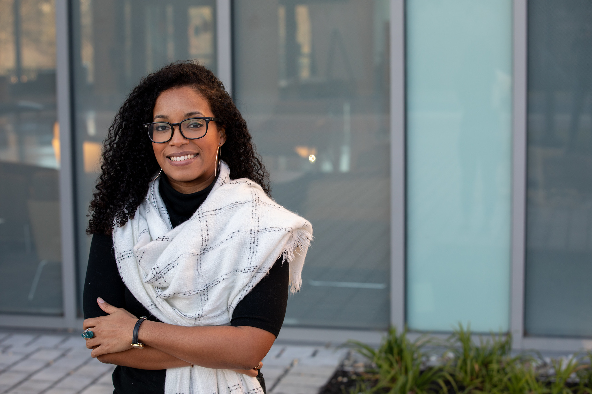 Michelle Martinez in front of Business Hall