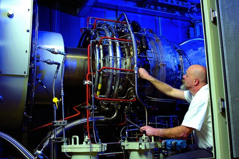 Technician using a machine