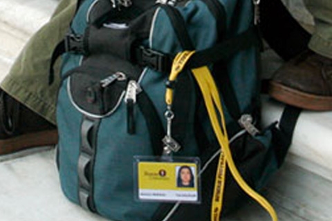 Rowan ID attached to bookbag