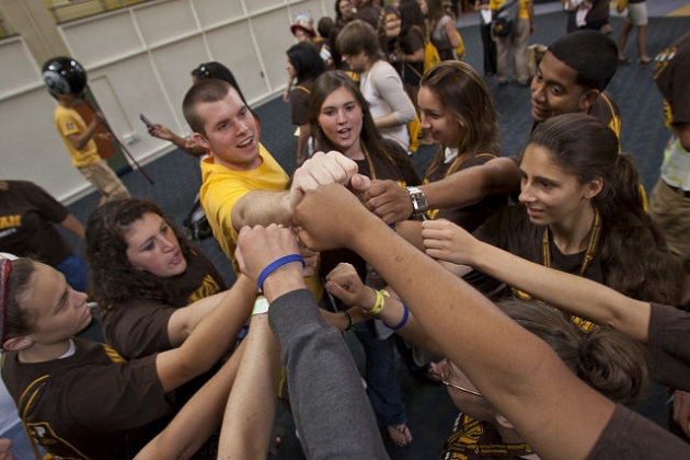Students rallying with fists