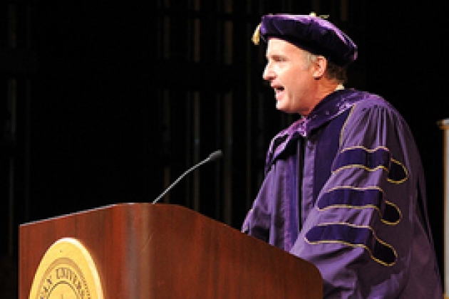 Faculty speaking at podium